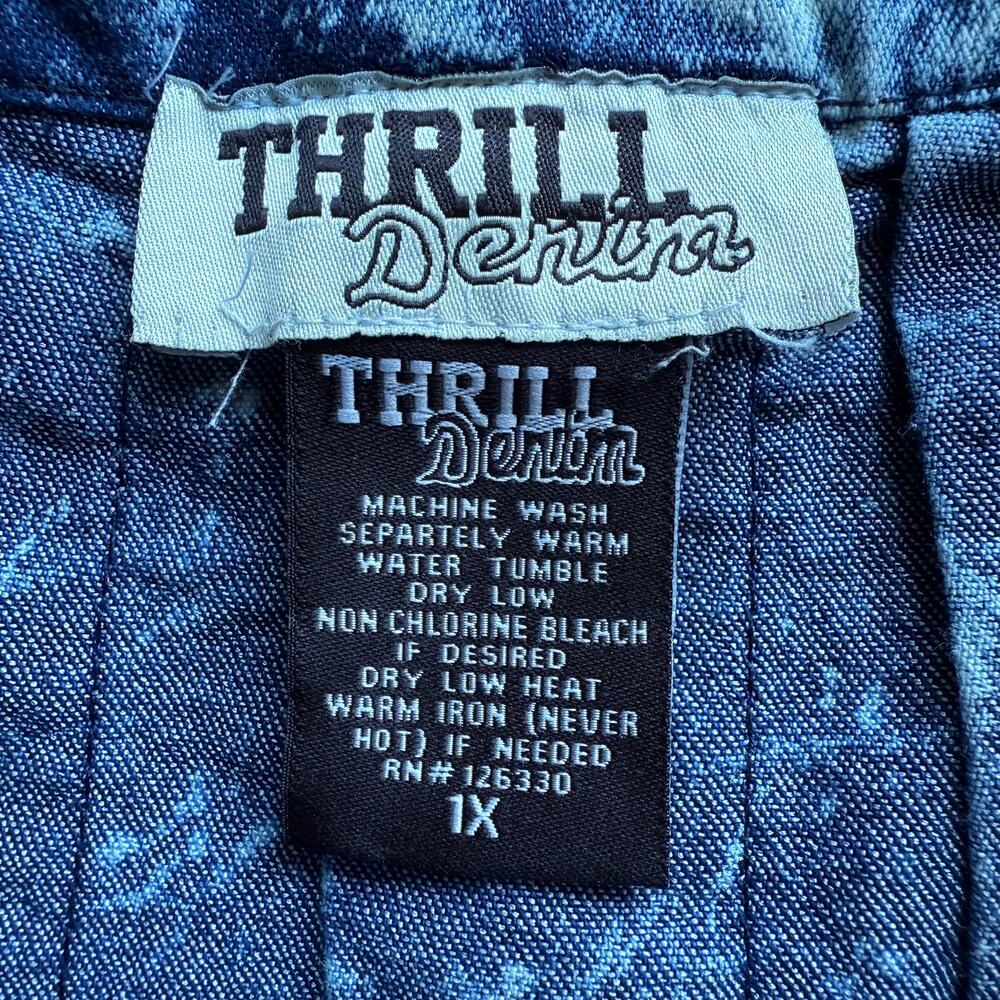 Thrill vintage acid wash denim pleated mini skirt flared silhouette. size 1X - Picture 9 of 10